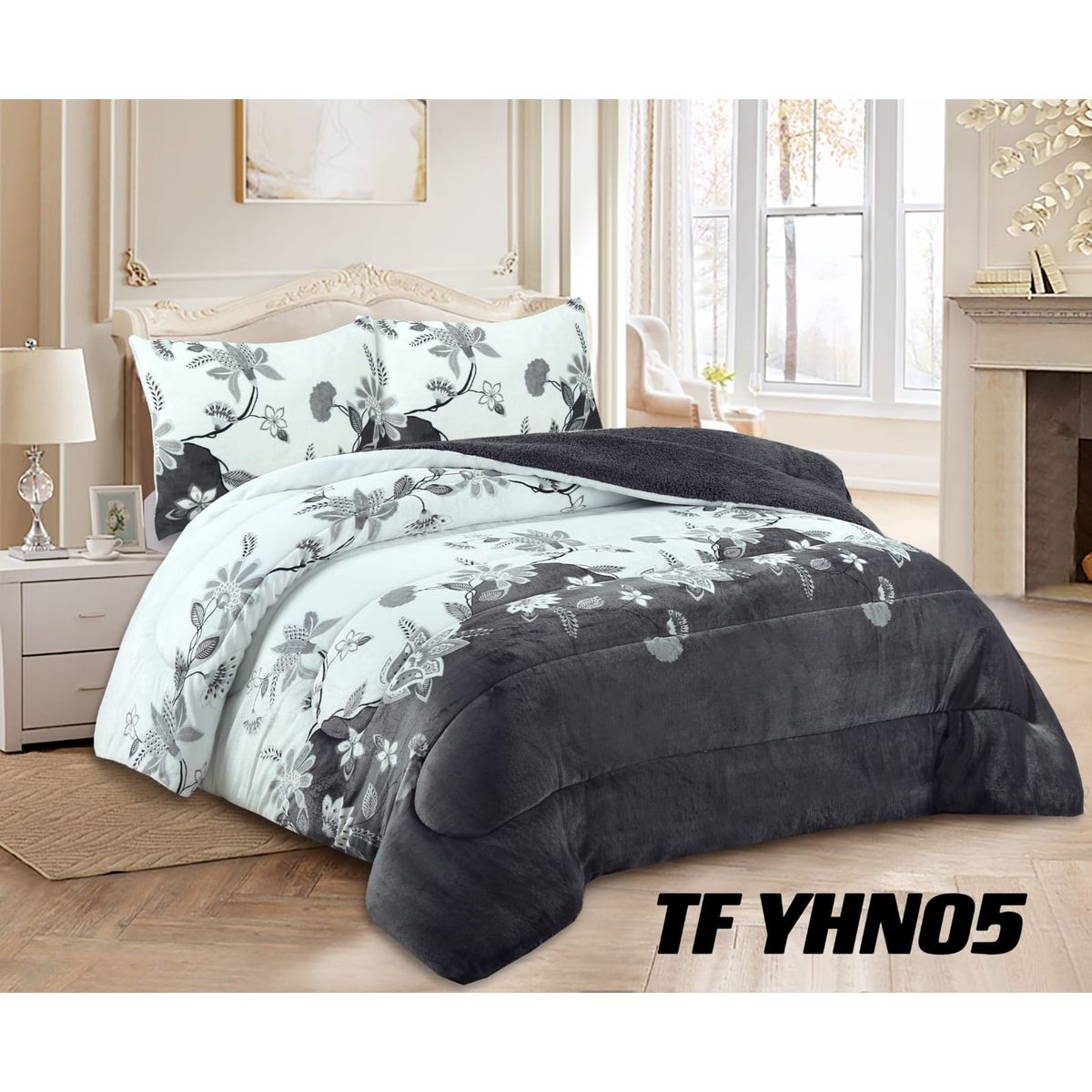 GENERICO - Cubrecama de Invierno Plush con Chiporro 2p Gris con Diseño TFYHN05