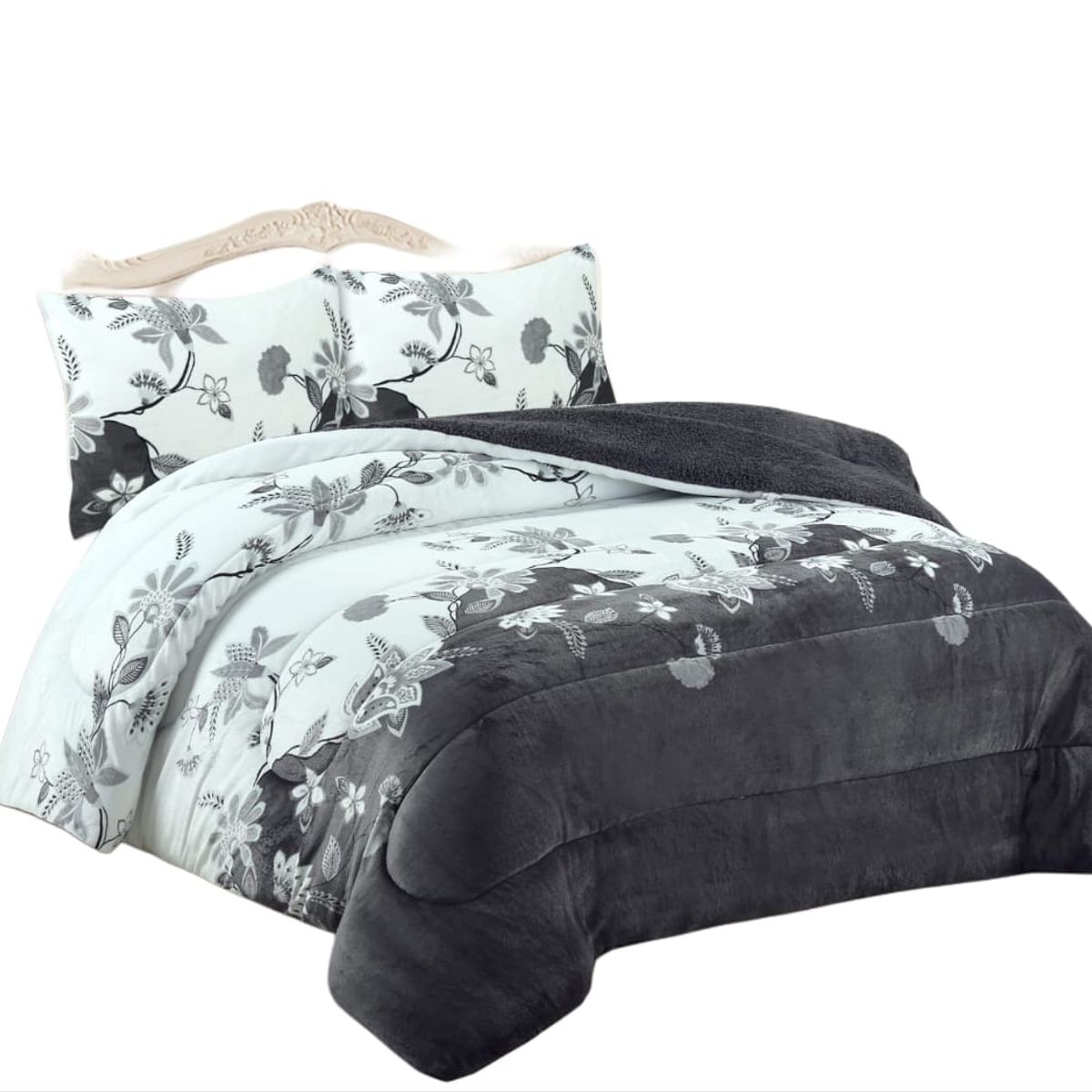 GENERICO - Cubrecama de Invierno Plush con Chiporro 2p Gris con Diseño TFYHN05