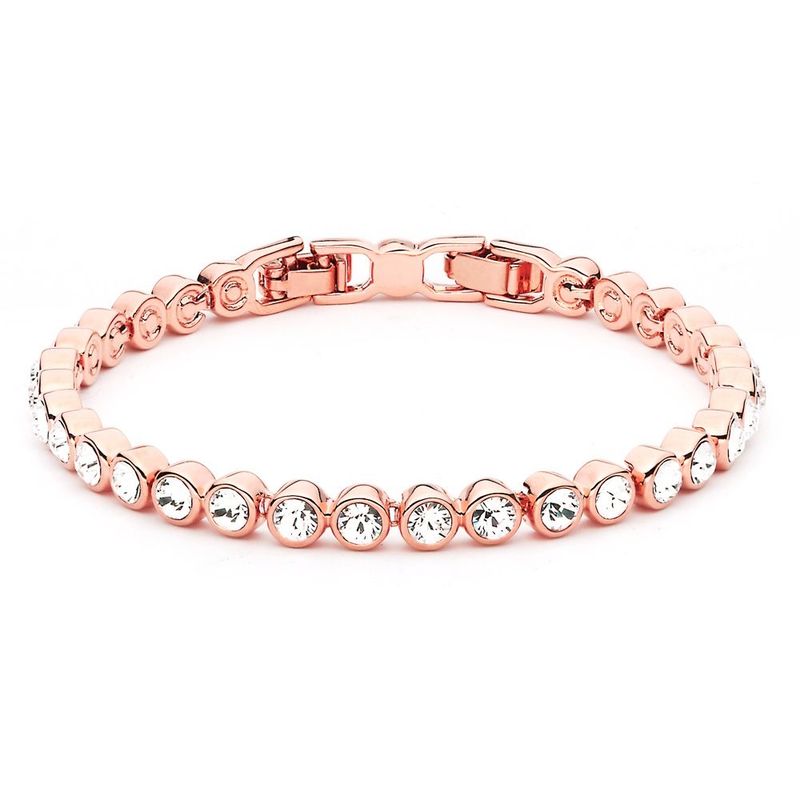 BLOOM CRYSTAL - Pulsera tennis con cristales de Austria transparentes bañados en oro rosa
