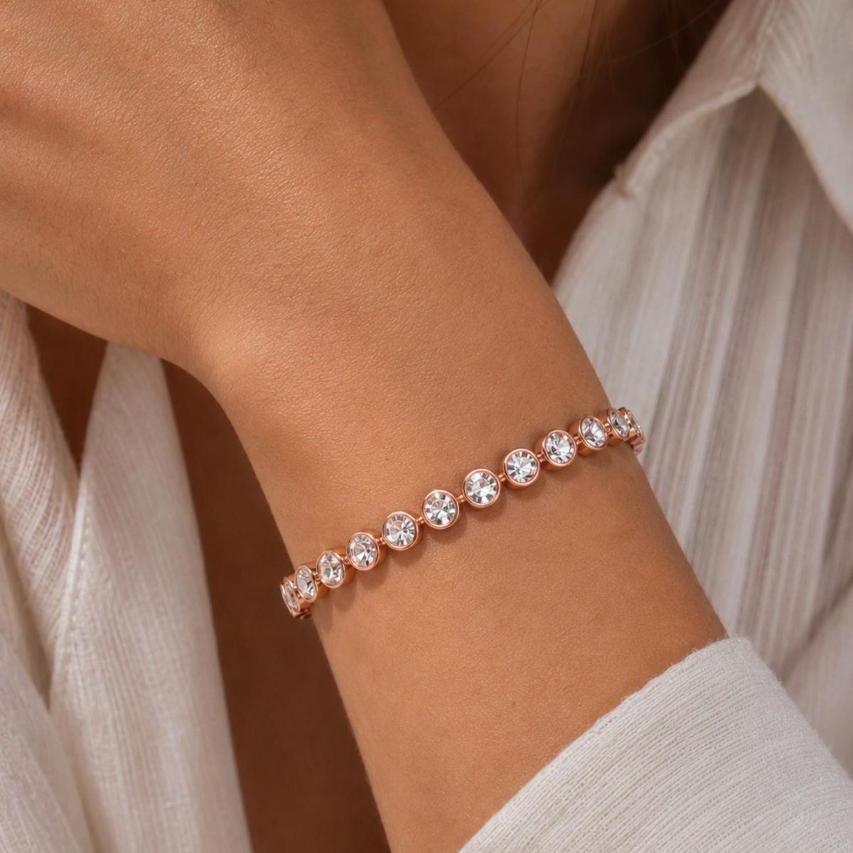 BLOOM CRYSTAL - Pulsera Tennis Oro Rosa con Cristales de Austria  Pulsera Mujer Elegante