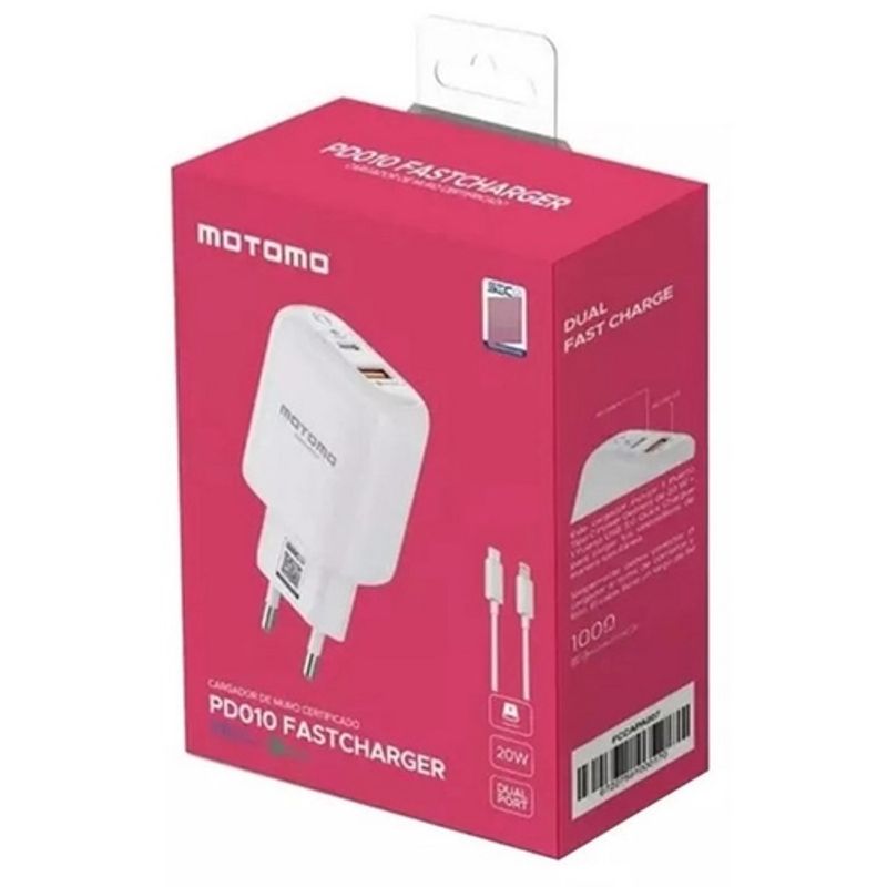 MOTOMO - CARGADOR DE PARED PD10 TIPO C A IPHONE 20WPD FCCPA008