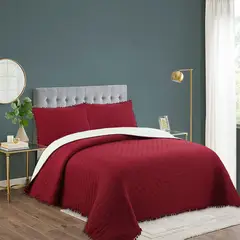 GENERICO - Cubrecama de Algodón con Pompones 2 Plazas Color Burdeos