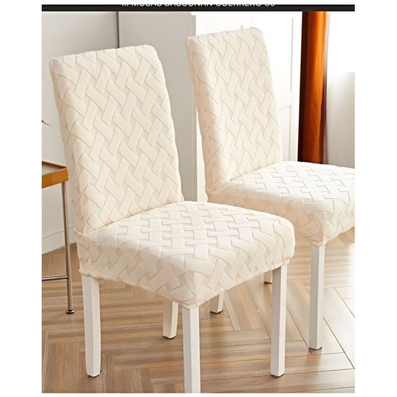GENERICO - PACK 6 FUNDAS DE SILLAS DE COMEDOR DISEÑO TEXTURIZADO CREMA