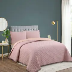 GENERICO - Cubrecama de Algodón con Pompones 2 Plazas Color Palo Rosa