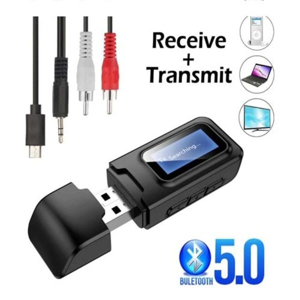 GENERICO - Adaptador Transmisor y Receptor Bluetooth 5.0 Radio Auto USB auxiliar