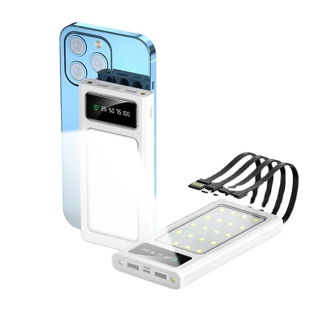 GENERICO - Power Bank de 20000 mAh con 3 Puertos USB, Pantalla LED y Linterna