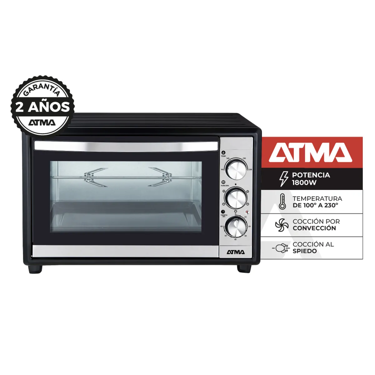 ATMA - Horno Eléctrico De Mesa Atma con Grill 45l 1800w Convección y Spiedo
