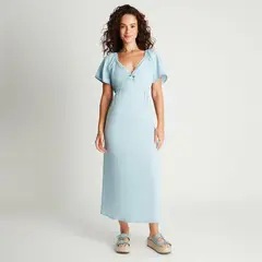 ACUARELA - Vestido Midi Lyocell Celeste Detalle En Espalda