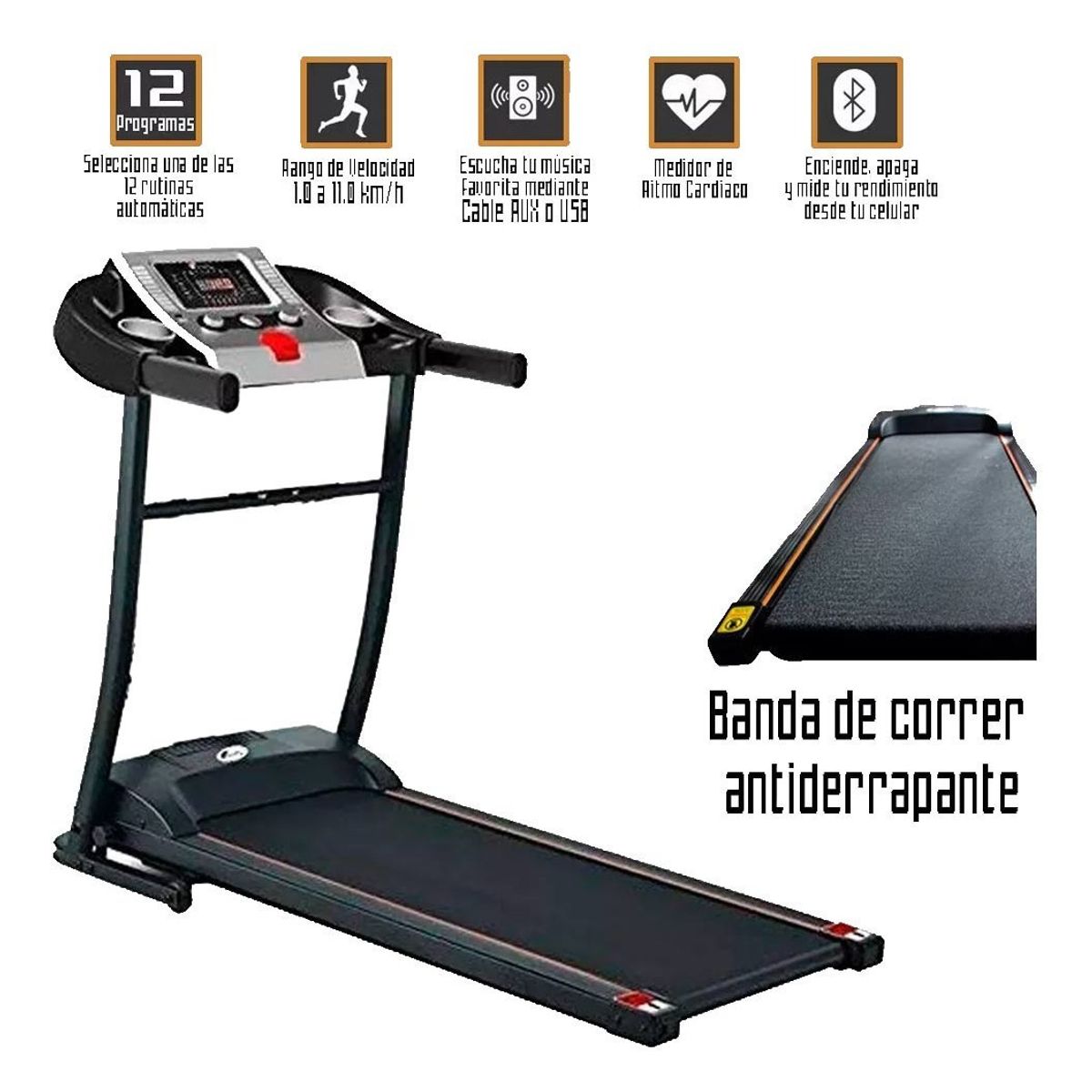 CENTURFIT - Trotadora Caminadora Eléctrica 1.5 Hp Bluetooth 100 Kg Negro