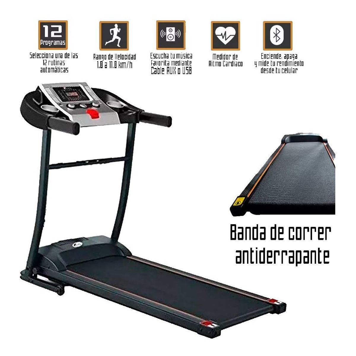 CENTURFIT - Trotadora Caminadora Eléctrica 1.5 Hp Bluetooth 100 Kg Negro