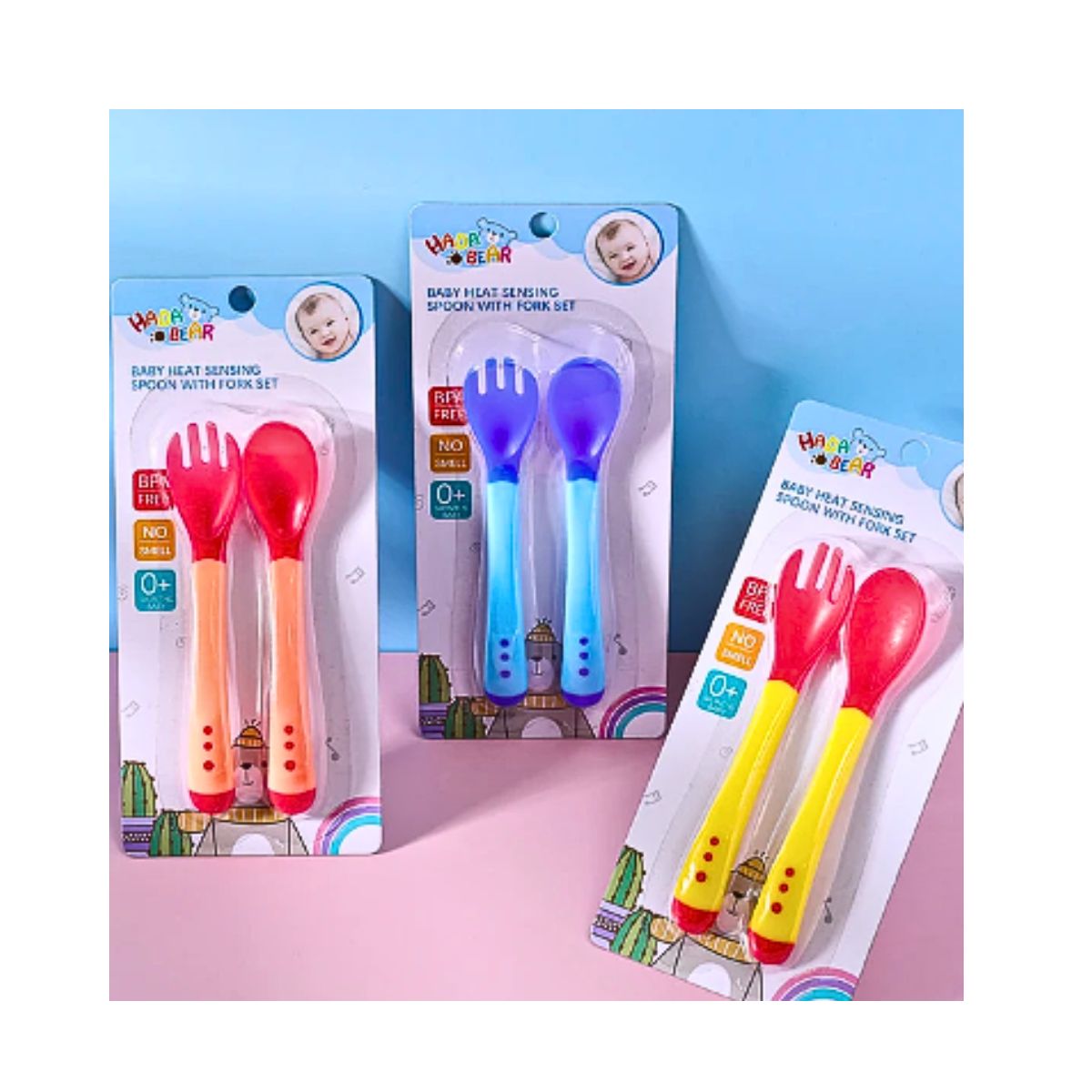 GENERICO - Set Alimentación Tenedor Cuchara Con Sensor Temperatura Bebe