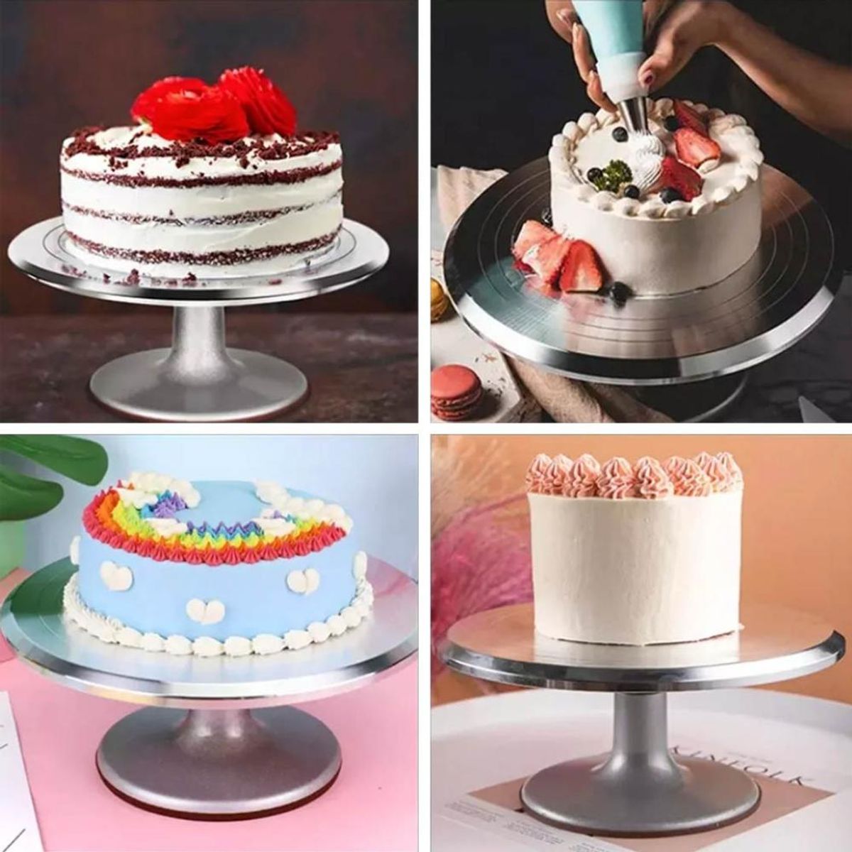 COOK IN - BASE GIRATORIA DECORADORA DE TORTA ALUMINIO 31x14cm - Plateado