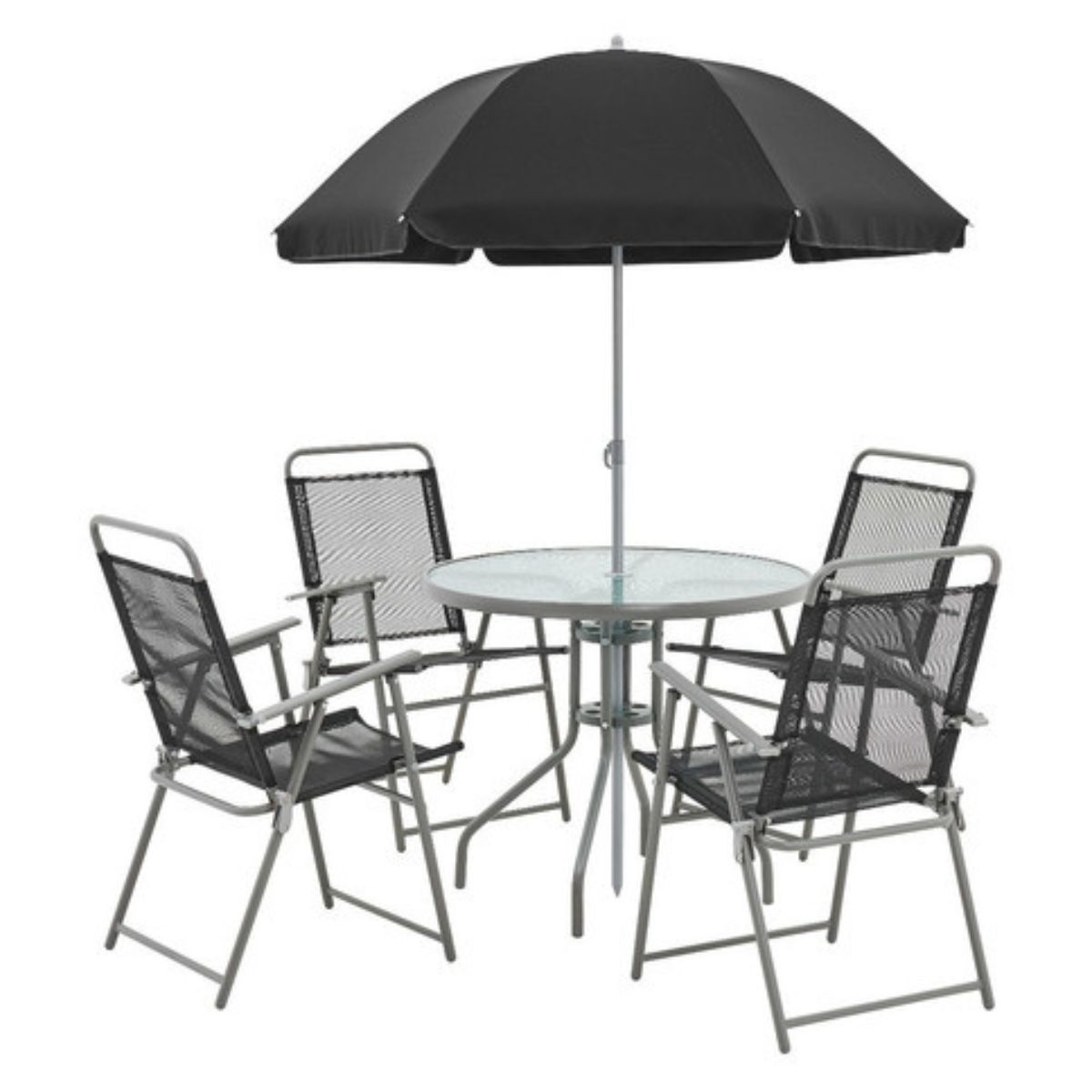 GENERICO - Juego De Terraza 4 Sillas Negro Y Mesa Con Quitasol Bighouse