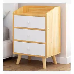 CORI CORI - Velador Tres Cajones Simply Blanco y Madera