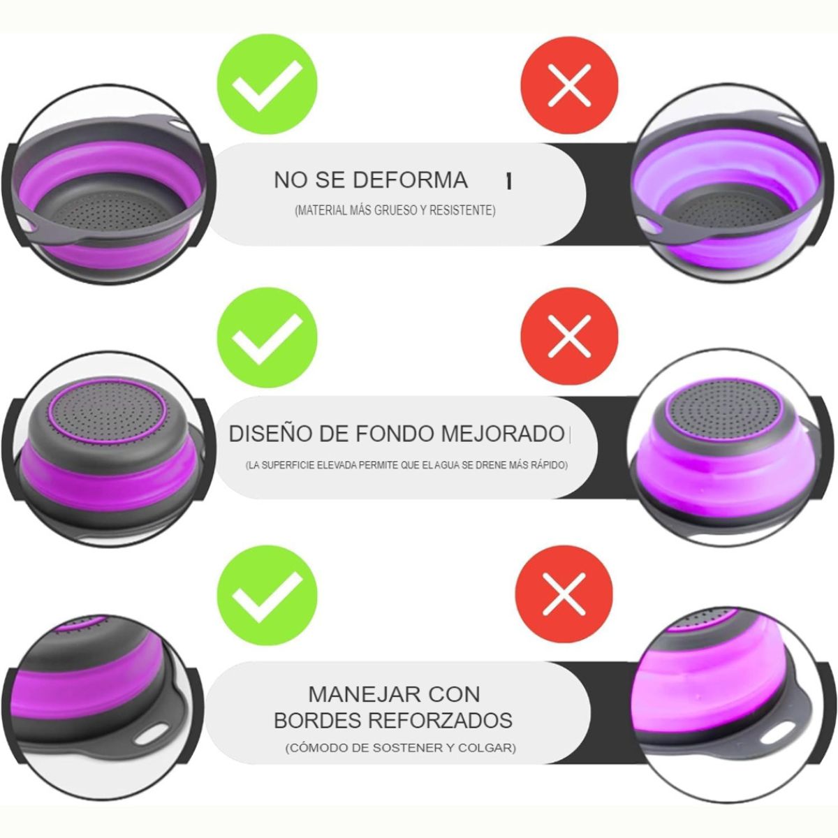 GENERICO - Colador Morado Plegable + Cesta