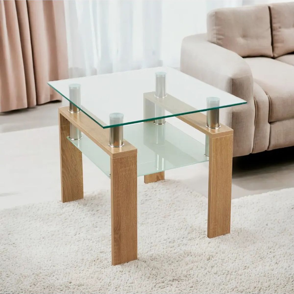 CORI CORI - Mesa Lateral Moderna Madera y Vidrio