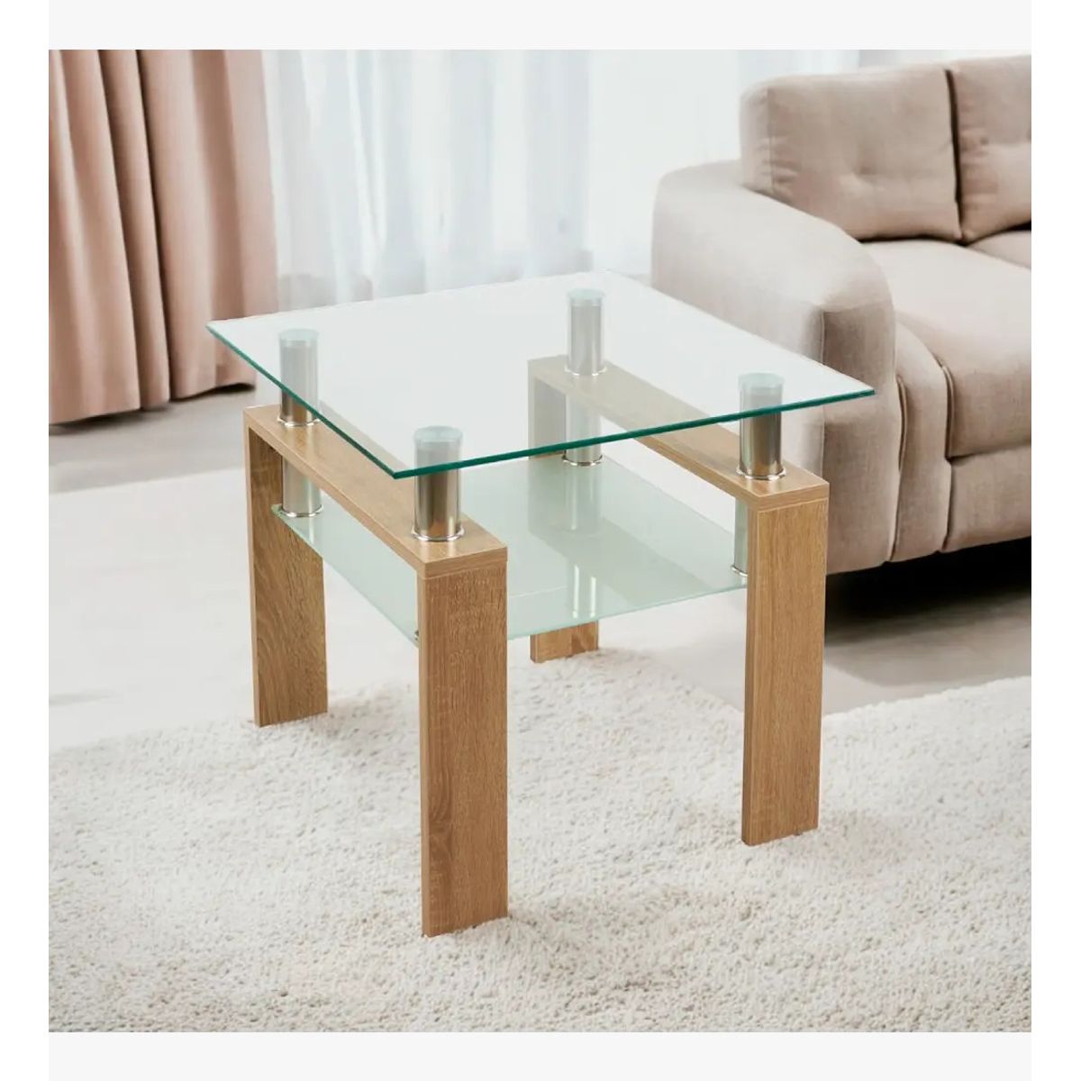 CORI CORI - Mesa Lateral Moderna Madera y Vidrio