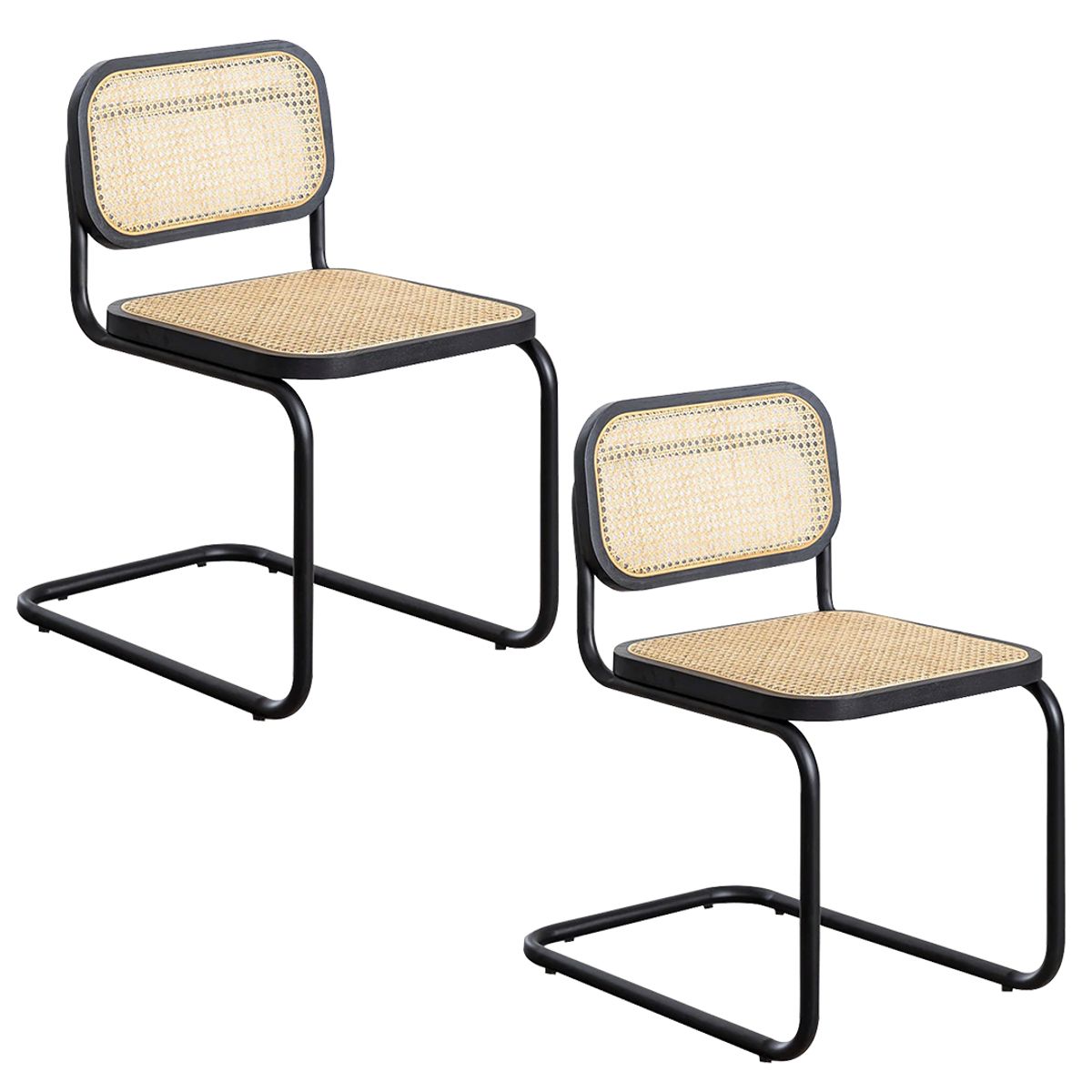 GENERICO - Pack 2 Sillas Para Comedor Breuer Madera Y Ratán Negras