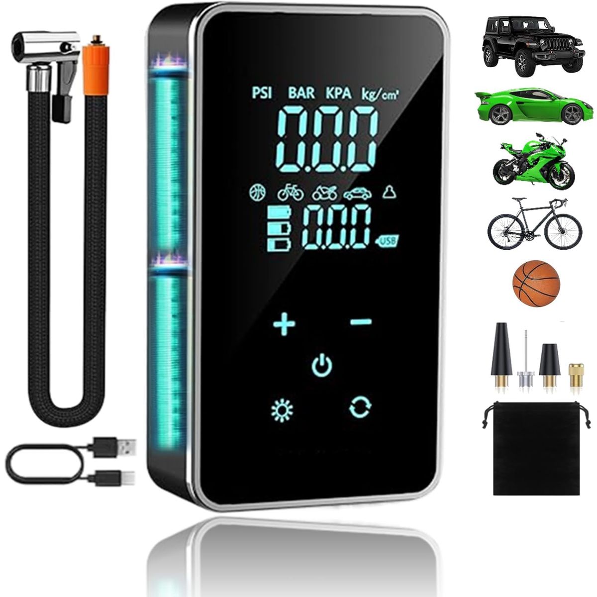 KUANGYE - Compresor Digital Portátil Inflador Aire Neumático Auto Moto