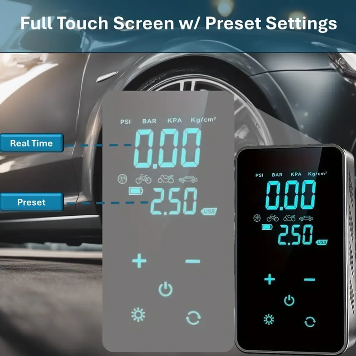 KUANGYE - Compresor Digital Portátil Inflador Aire Neumático Auto Moto