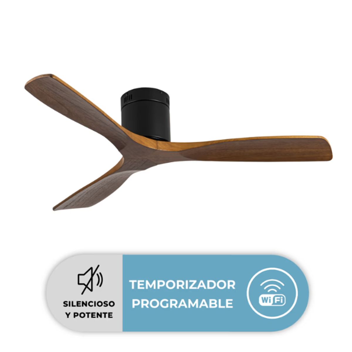 ANWO - Ventilador Techo Terraza Anwo Silencioso de Madera Marron WiFi 6 Velocidades