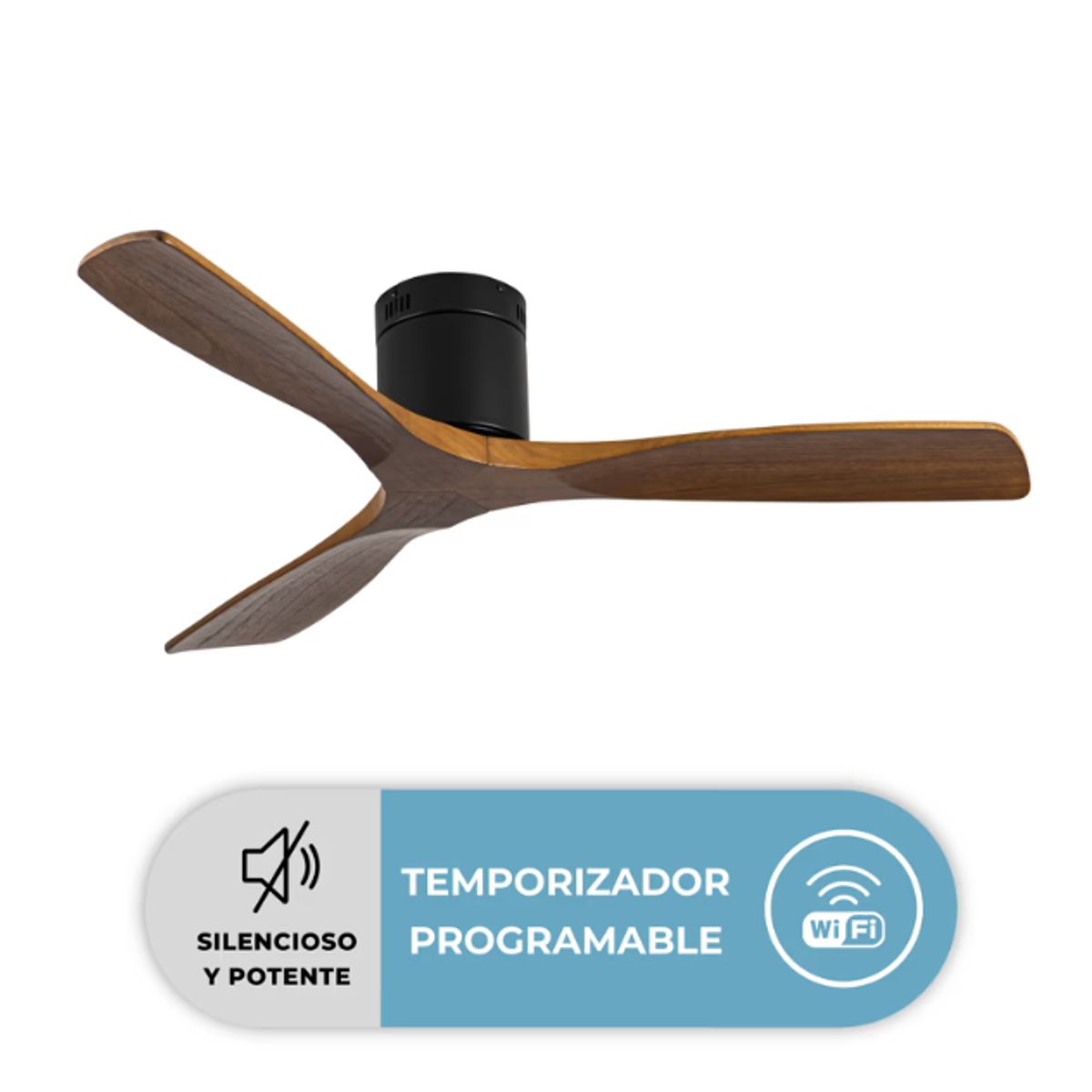 ANWO - Ventilador Techo Terraza Anwo Silencioso de Madera Marron WiFi 6 Velocidades