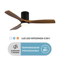 Ventilador Techo Terraza Silencioso de Madera Marron WiFi Con Luz LED