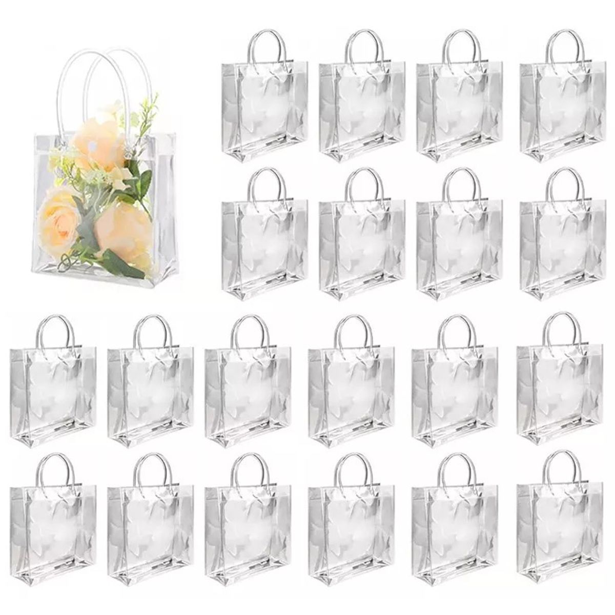 KUANGYE - 20 Bolsa Regalo Con Asa Transparente Reutilizable Decoracion