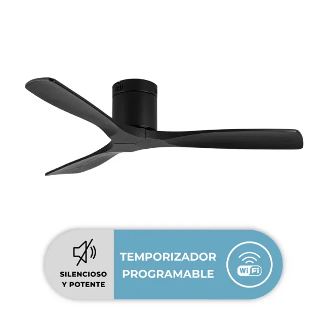ANWO Ventilador Techo Terraza Silencioso de Madera Negro WiFi 6 Velocidades