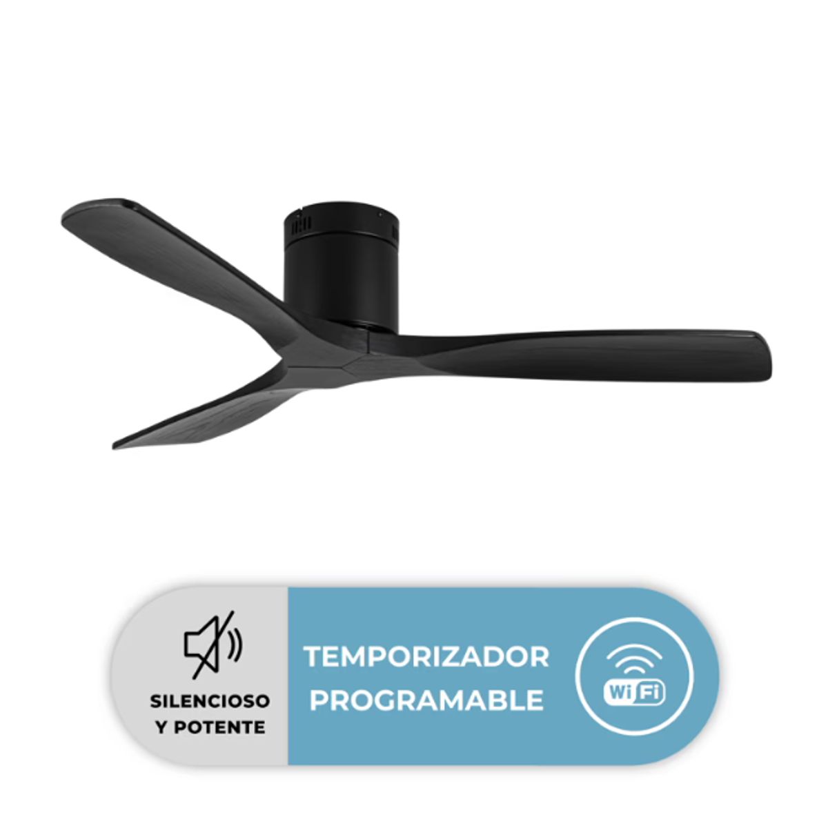ANWO - Ventilador Techo Terraza Anwo Silencioso de Madera Negro WiFi 6 Velocidades