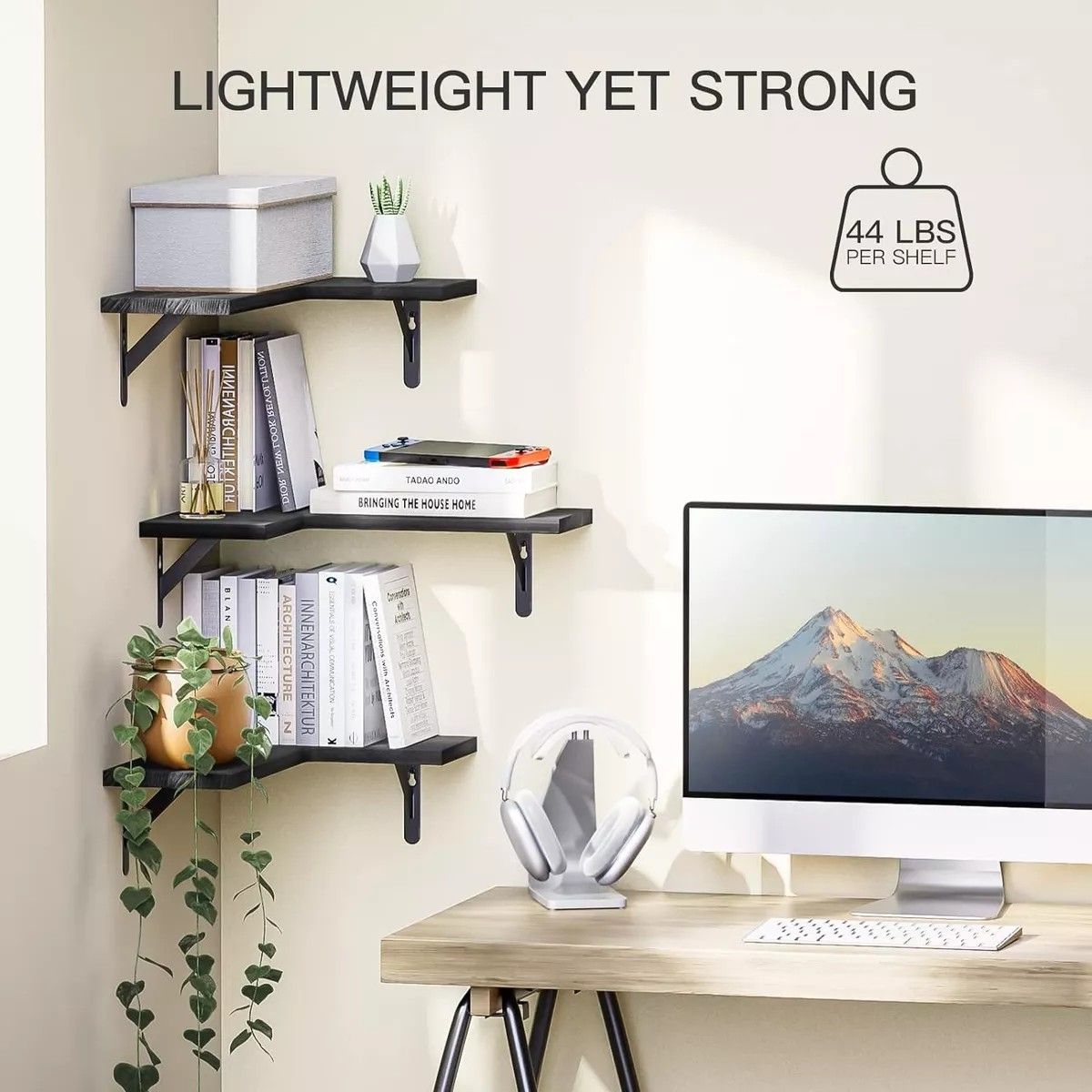 KUANGYE - Repisas Esquineras Flotantes De Madera X3 Modernas Colores