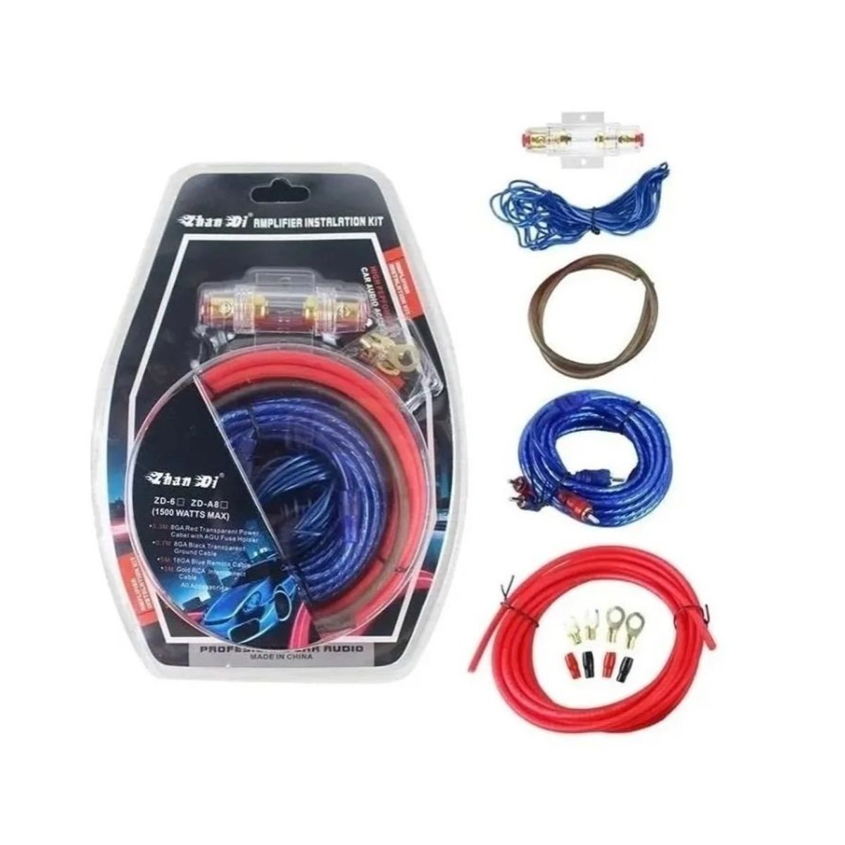 GENERICO - Kit Cables Para Amplificador Subwoofer 1500w Auto Red Blue