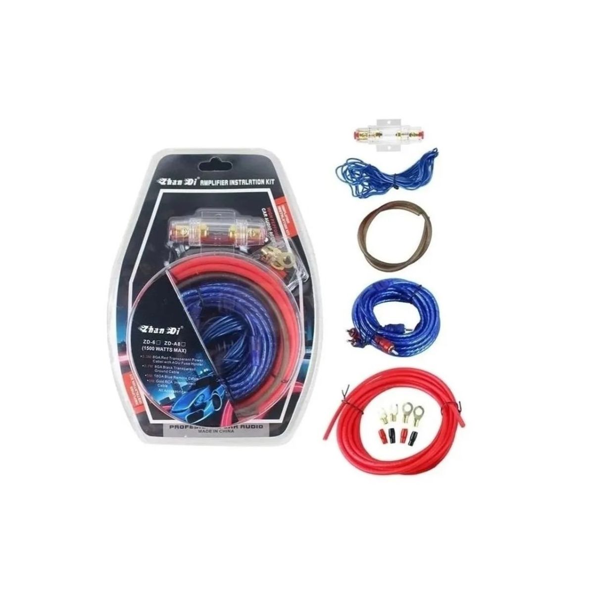GENERICO - Kit Cables Para Amplificador Subwoofer 1500w Auto Red Blue