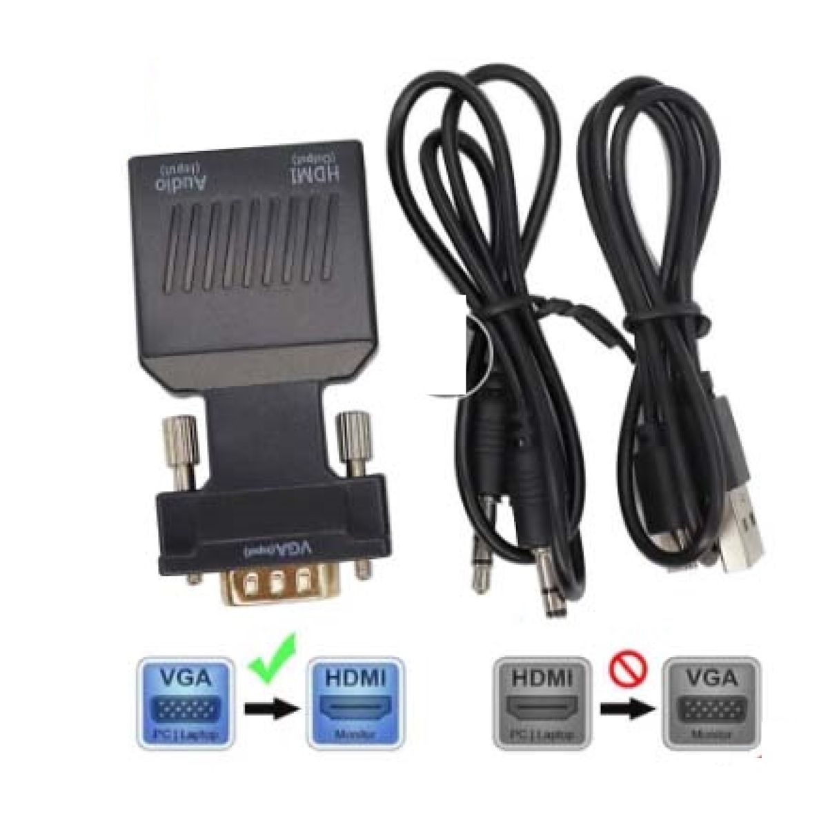 GENERICO - Adaptador VGA a HDMI  Convertidor VGA macho a HDMI hembra