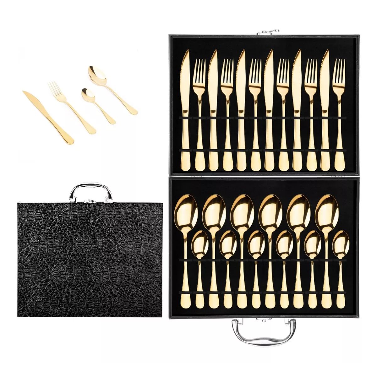 BLUEDREAMER - Juego de cubiertos de acero inoxidable dorado de 24 piezas