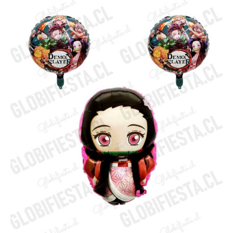 GENERICO - Pack Full Nezuko Cumple Globos Cotillon Cucharas X10