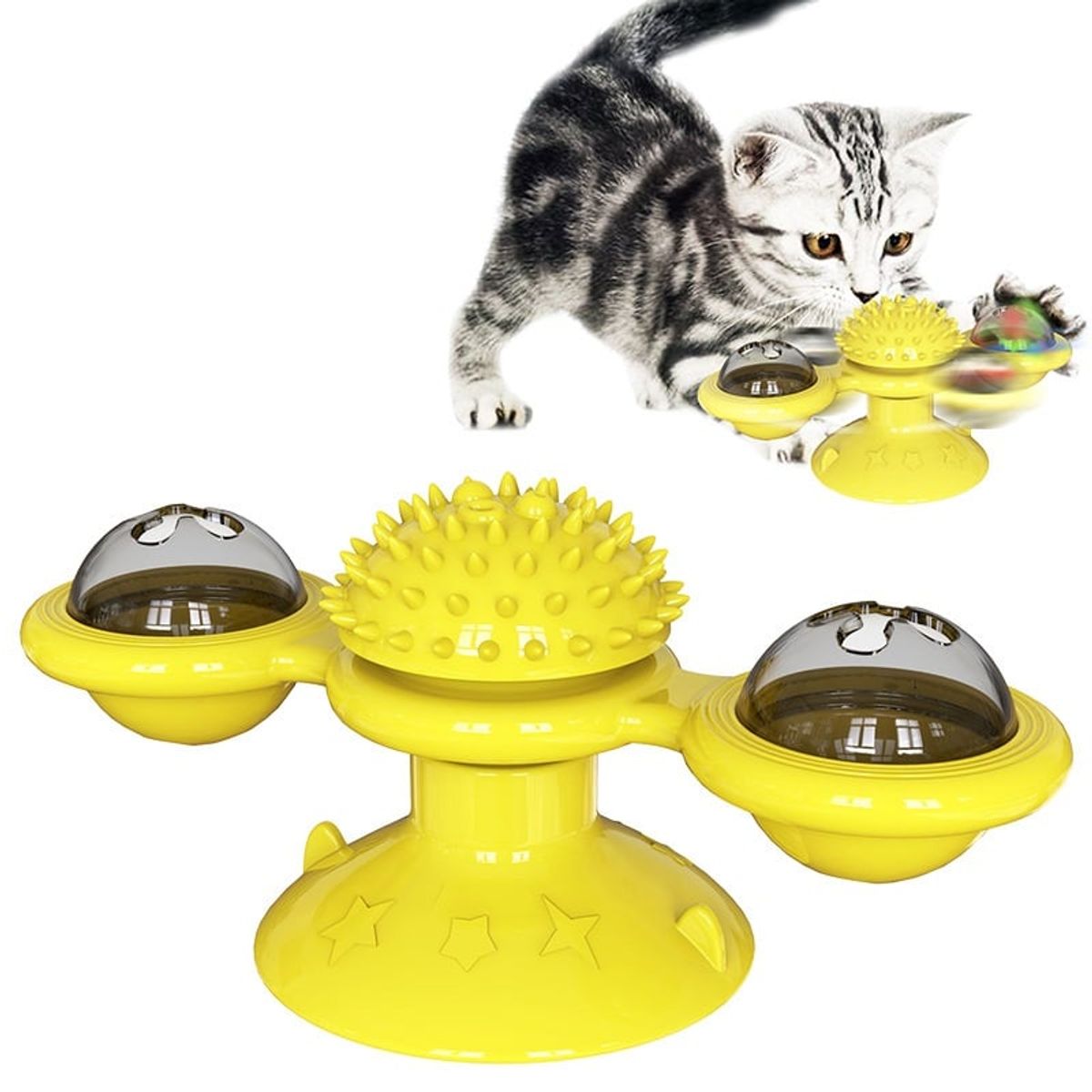 MASCO TODO - Juguete Antiestres para Gatos Catnip Tocadisco Molino Viento