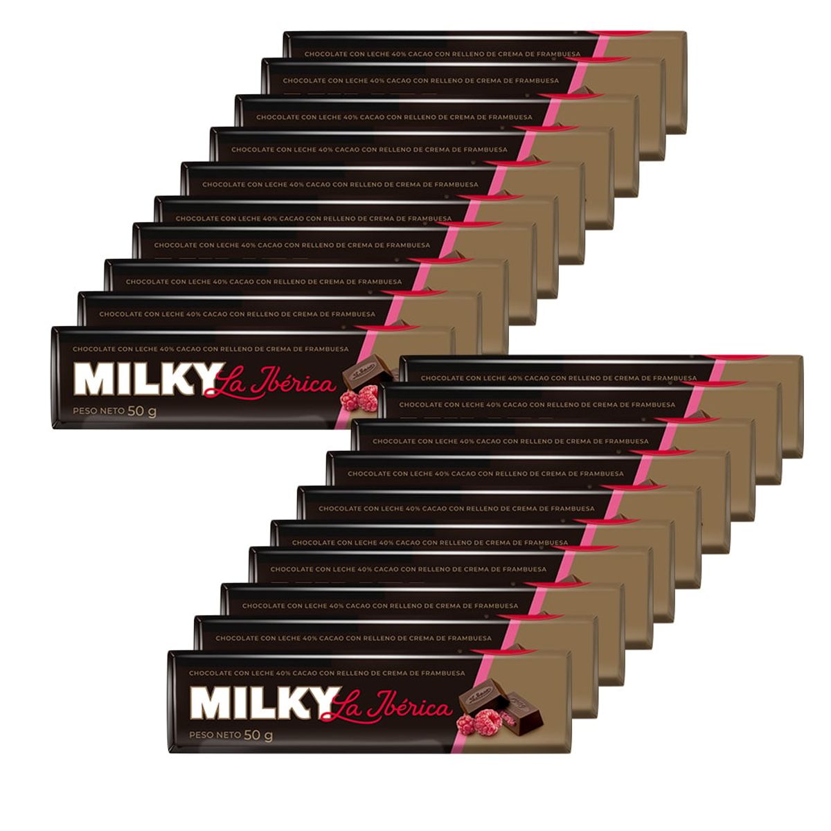 LA IBERICA - PACK X 20 CHOCOLATE EN BARRA MILKY FRAMBUESA 50G LA IBÉRICA