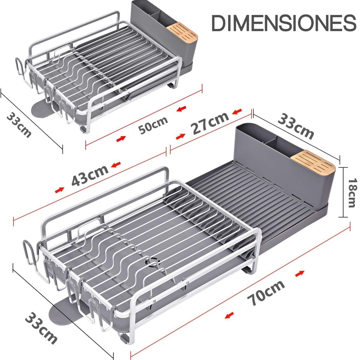 WAKESHOME - Escurridor De Platos Expandible Secaloza Servicio Inoxidable