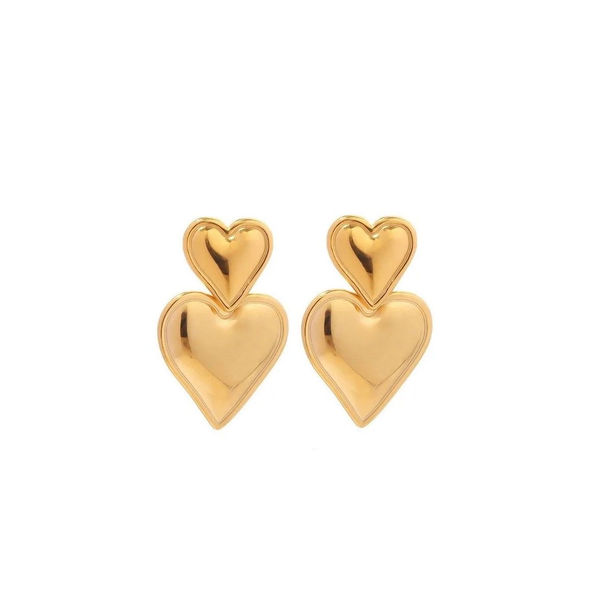 VANE COLLECTION - Aros para mujer livianos doble corazón acero y baño de oro