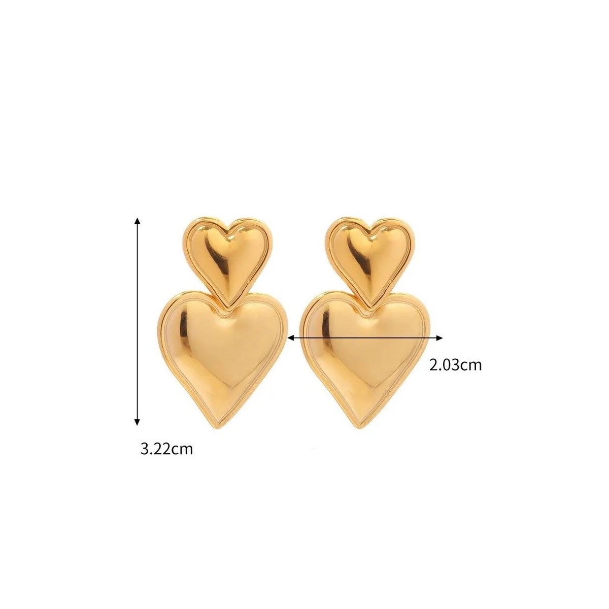 VANE COLLECTION - Aros para mujer livianos doble corazón acero y baño de oro