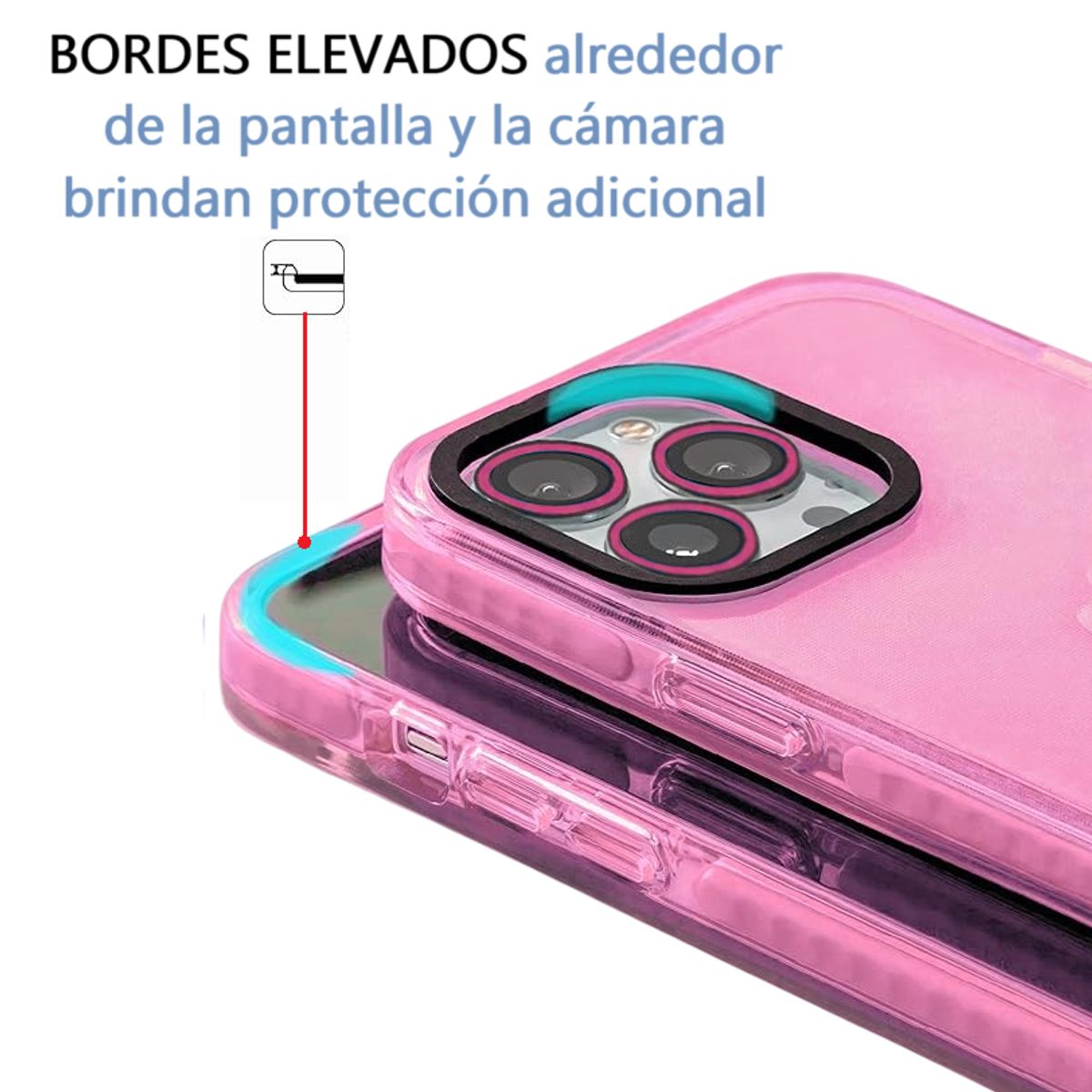 GENERICO - Carcasa Neon Con Lentes Para iPhone 16 Pro Rosado