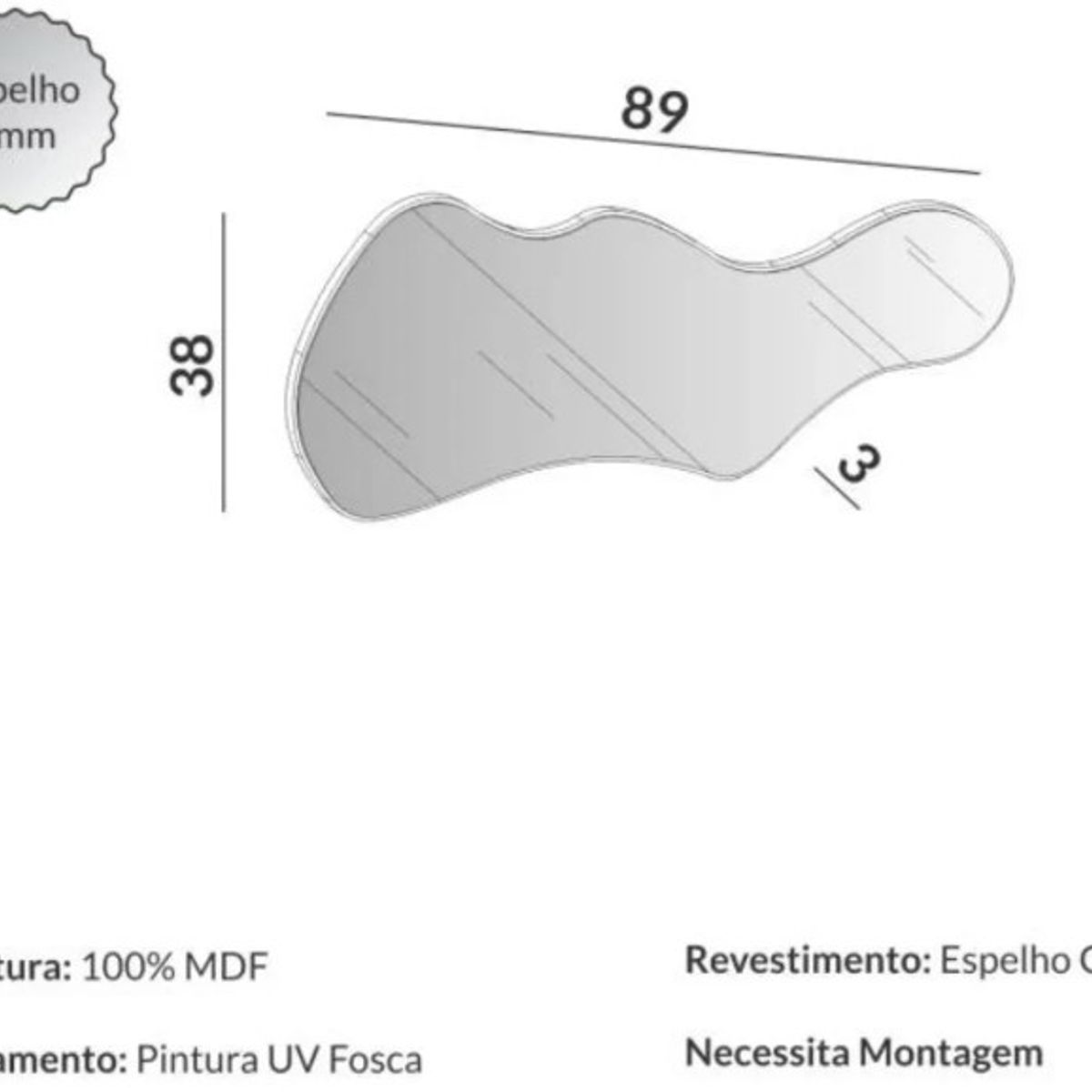 GENERICO - Espejo Decorativo Forma Orgánica De 90 Cm