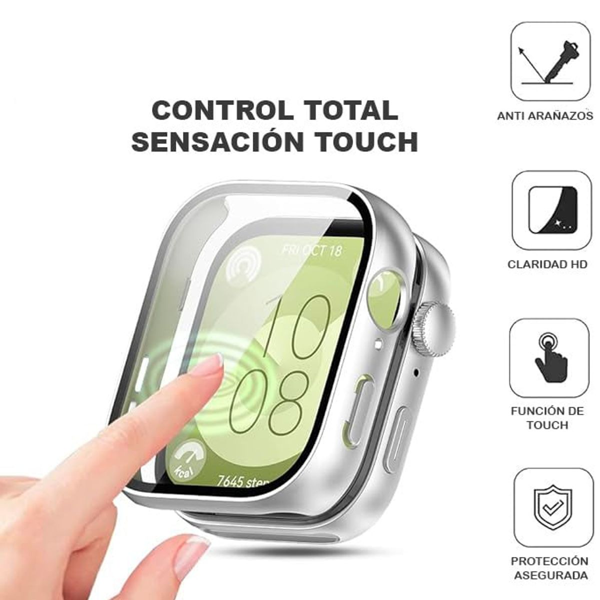 GENERICO - Protector Carcasa Con Vidrio Para Huawei Fit 3 / Plateado