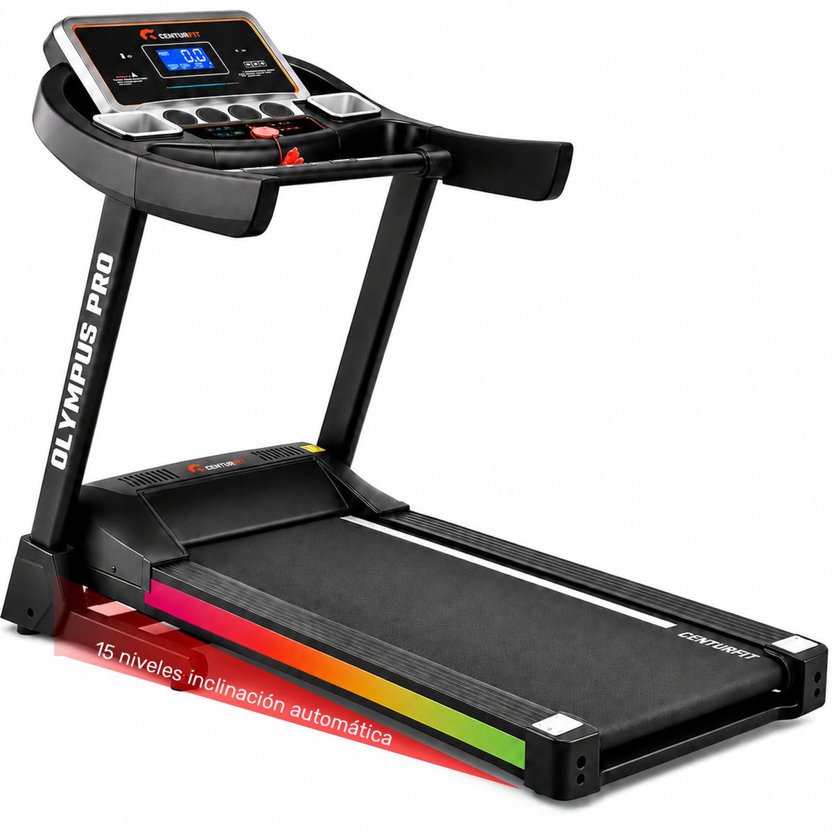 CENTURFIT - Trotadora Eléctrica Plegable 3HP 16 km/h Inclinación Automática 15 Niveles Pantalla LCD 110 kg