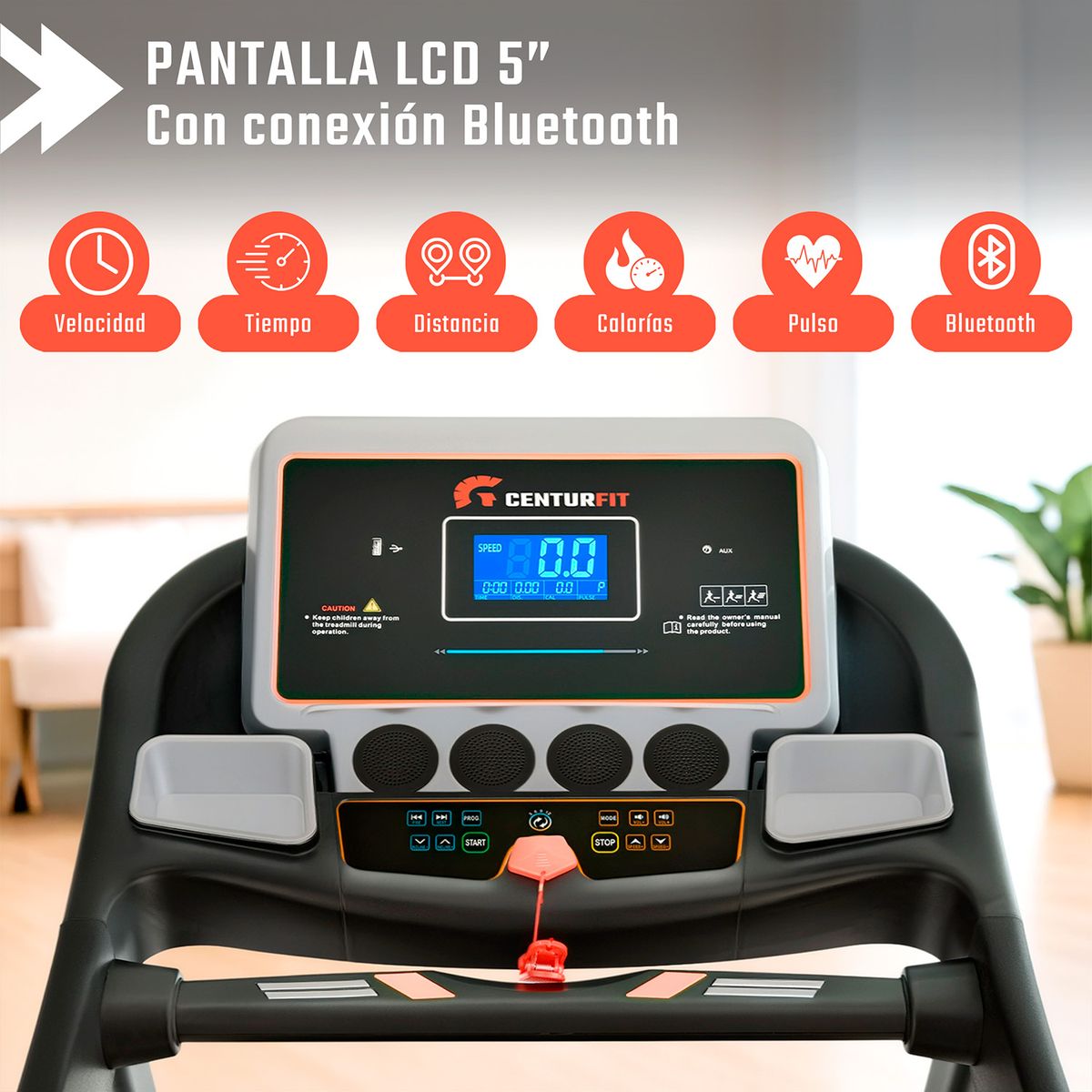 CENTURFIT - Trotadora Eléctrica Plegable 3HP 16 km/h Inclinación Automática 15 Niveles Pantalla LCD 110 kg