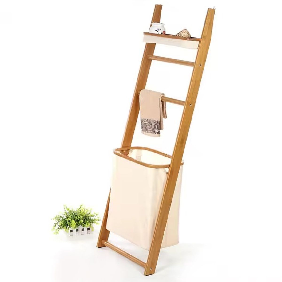 WAKESHOME - Cesto Lavandería Bambú Almacenamiento Ropa Estante Toallero