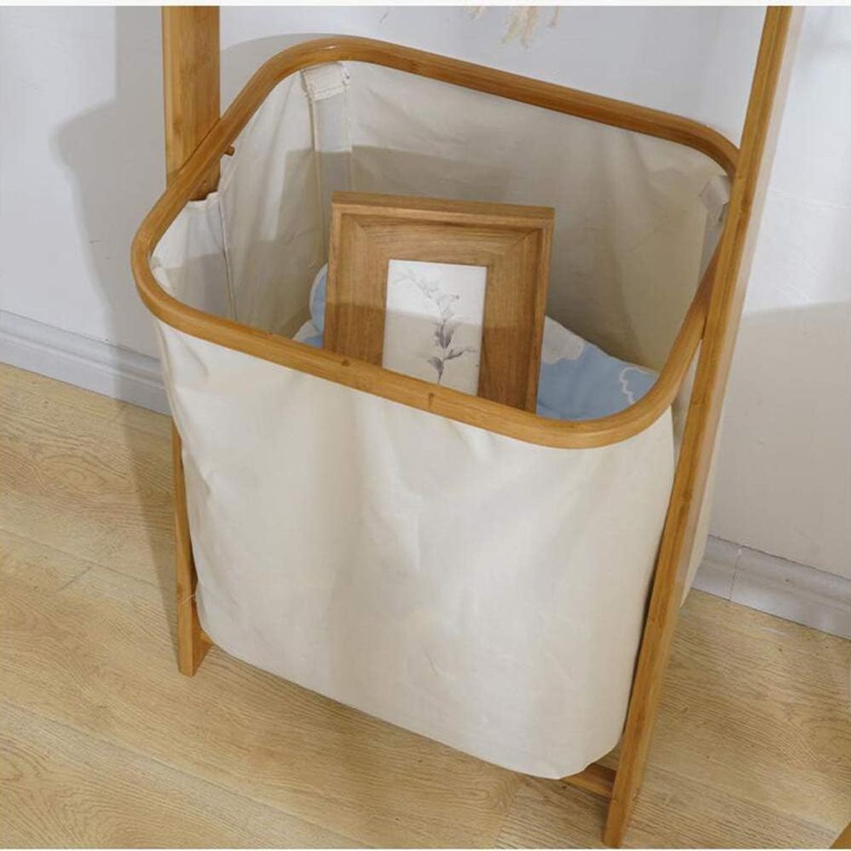 WAKESHOME - Cesto Lavandería Bambú Almacenamiento Ropa Estante Toallero