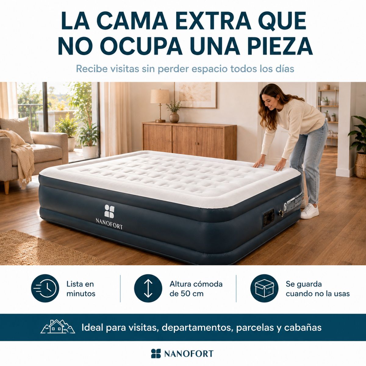 NANOFORT - Colchón Inflable Eléctrico Queen Size con Bomba de Aire Eléctrica Intex Soporta 275Kg