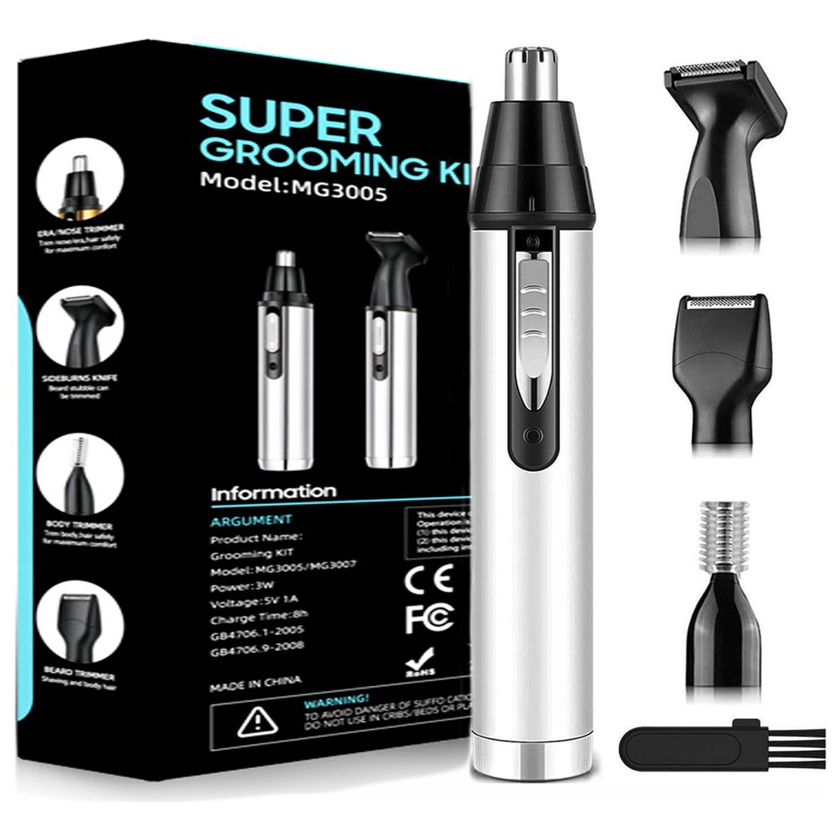 GENERICO - 4 En 1 Recortador De Nariz Eléctrico Usb Recargable Hombres